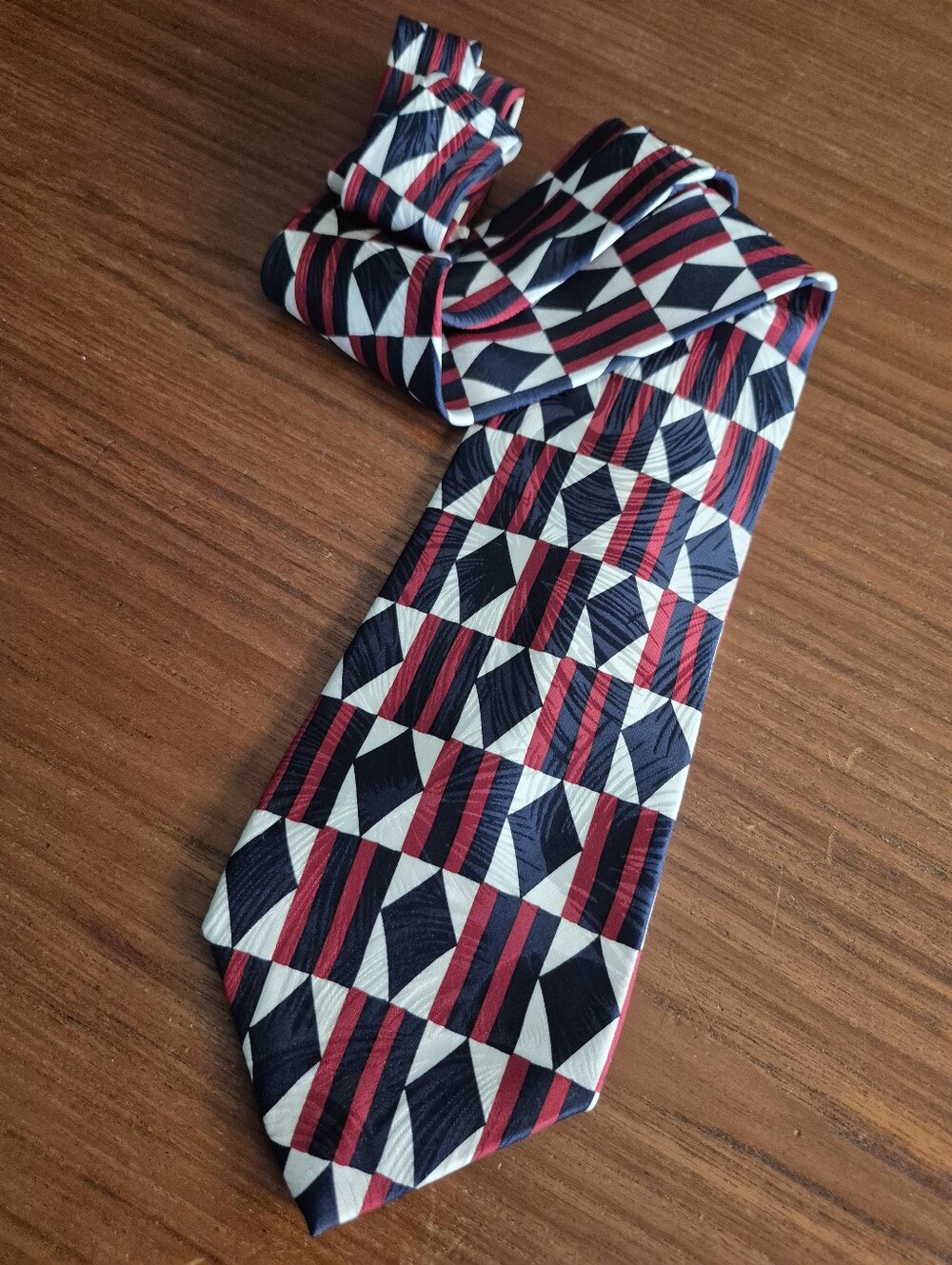 Vintage Boston Traders Red, Navy & White Geometric Stripe Tie